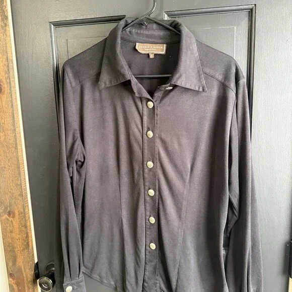Double D Ranch Women's Size Large Black Suede Feel Button Up Western Shirt - Picture 2 of 11